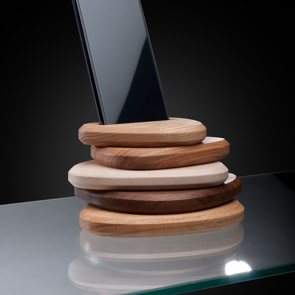 Support de téléphone bois Design - CAIRN-01 - Chêne rouge, Noyer, Erable, Frêne - Création Atelier Veinage