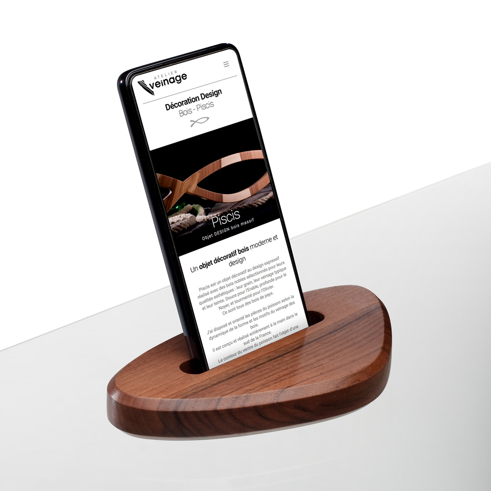 Collection Support de téléphone bois - Design monobloc - Smart-GALET bois de Noyer