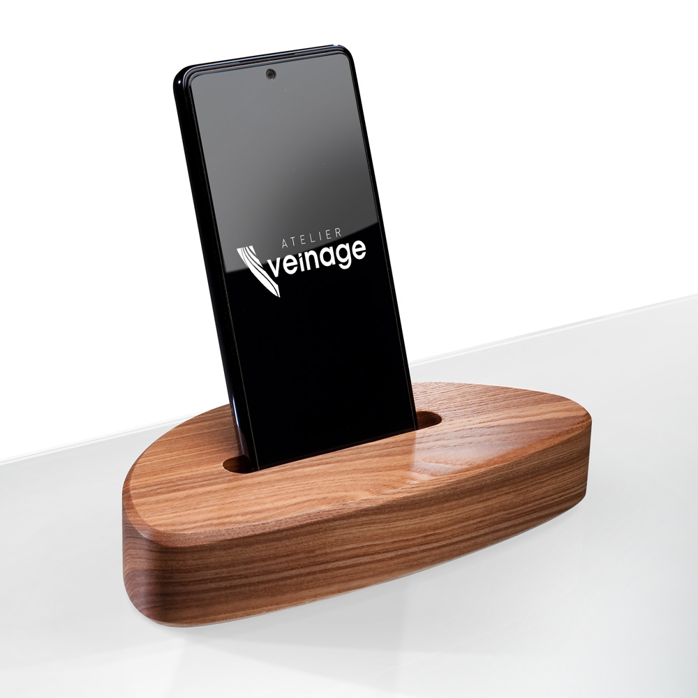 Smart-GALET Frêne Olivier - Support design moderne pour téléphone en bois massif